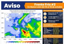 Prevén lluvias y descenso de temperatura este fin de semana en Nuevo León por Frente Frío 2
